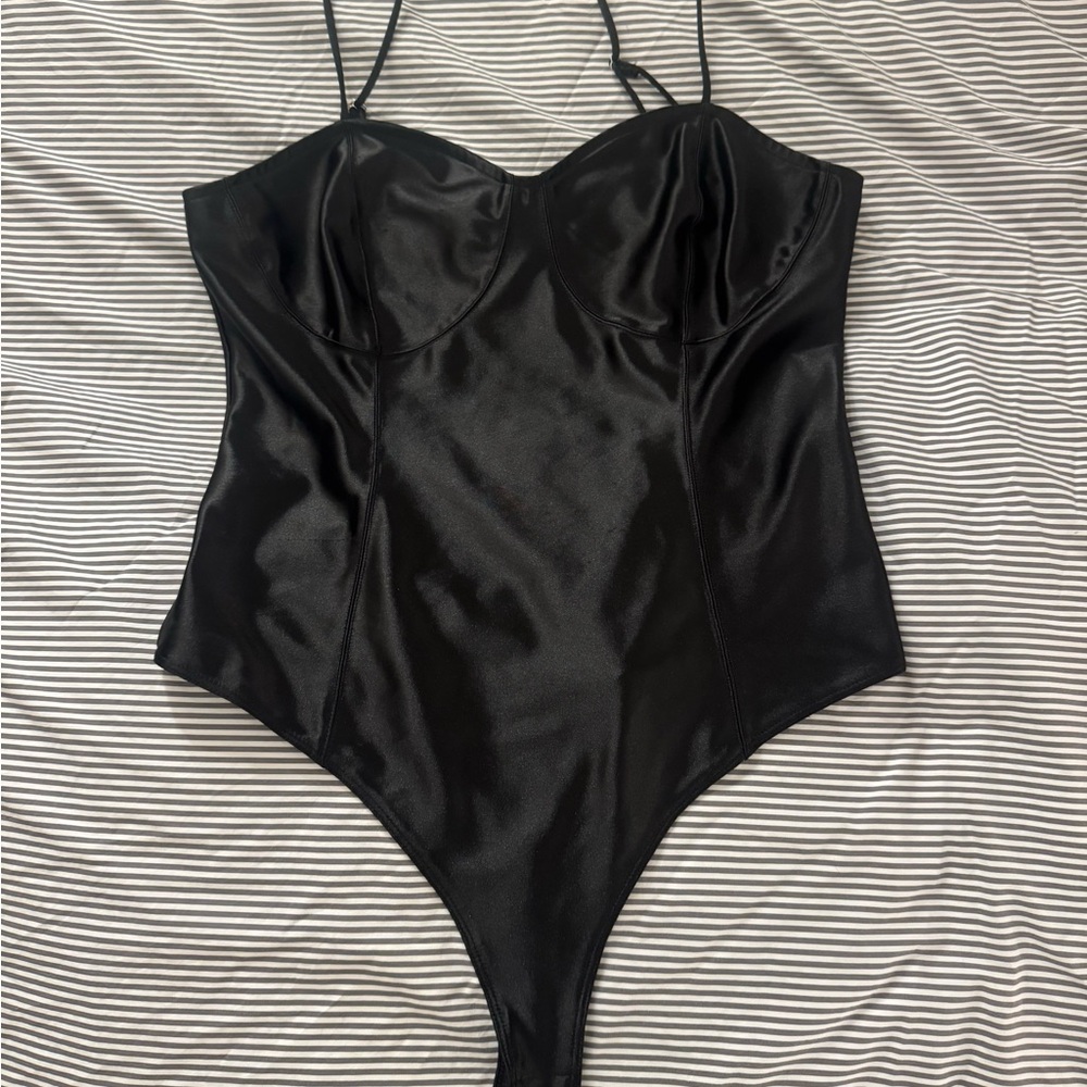 H&M Black Satin Bodysuit
